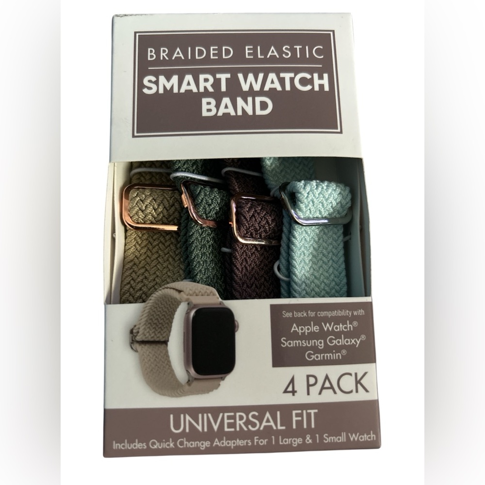 Universal Tan, Green, Mauve, Sky Blue Nylon Elastic Smart Watch Band Set Of 4